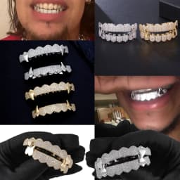TOPGRILLZ Vampire Bling Full Micro Pave Cubic Zircon Teeth Grillz Caps 8 Top& 8 Bottom Removable Dental Grills For Halloween