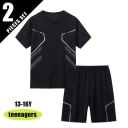 2-Piece Summer Youth 13-16 Years Old Multi-Color Quick Drying Sports Short-Sleeved Shorts Set, Youth Men's and Women's Printed T