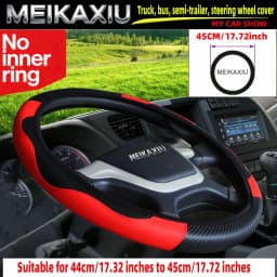 Adjustable Carbon Fiber PU Leather Steering Wheel Cover for Truck Van Bus - Multiple Sizes 40cm/42cm/45cm/47cm/50cm - Automotive