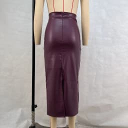 Elegant High Street Pu Leather Long Skirt 2025 Autumn Winter Fashion High Waist Burgundy Bodycon Split Open Office Lady Skirts
