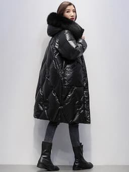 2025 Winter Thickened down Cotton Jacket with Large Fur Collar Mid-Length Hooded Coat Women Outerwear Trendy Knee-Length