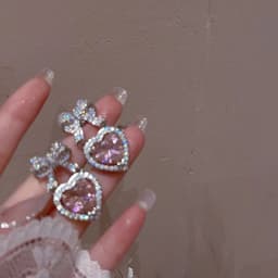 Exquisite Pink Heart Shape Bowknot Stud Earrings For Women Shining CZ Zircon Love Earring Wedding Party Temperament Jewelry