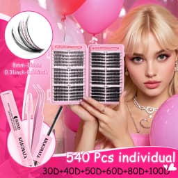 600pcs Individual Eyelash Extensions Thick Fluffy 30D-100D Mix Length DIY Cluster Lashes 8mm-16mm Easy Application And Removal