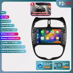 2Din Carplay Android Auto Car radio For PEUGEOT 206 206CC 206SW 2000-2008 Multimedia GPS 2din autoradio No DVD Octa Core 7862