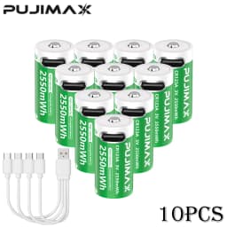 PUJIMAX CR123A Batteries With USB-C Fast Charging Cable-High Capacity 2550mWh Li-ion Polymer Cells For Flashlights Cameras