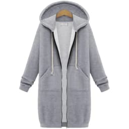 Long Zip Hooded Sweat Jacket For Women Drawstring Long Sleeve Outerwear With Side Pockets For Cold Season Daily Matching