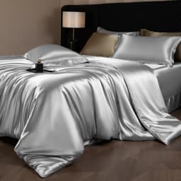 Silk Bed Sheets Set Luxury Bedding Set with Duvet Cover Fitted/Flat Bedheet Pillowcases Mixed with Rayon King Queen Full Twin