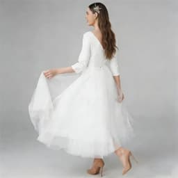 Customized Boho Simple Satin Midi Wedding Dresses for Bride Tea Length 3/4 Sleeves Short Bridal Gowns A Line Vestido De Noiva