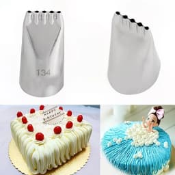 1pcs #134 Cake Decorating Piping Tip, Stainless Steel 5-Line Pastry Nozzle for Spaghetti, Baby Food, Mont Blanc Baking Tool