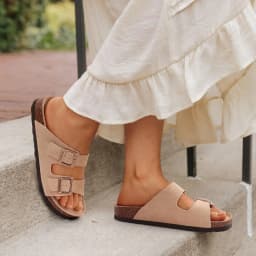 Comwarm Genuine Suede Sandals For Women Men Cork Footbed Adjustable Slides Anti-slip Fashion Unisex Slippers With Arch Support