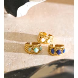 Yhpup New Arrivals Stainless Steel Shell Amazonite Stone Adjustable Ring Hypoallergenic Metal Aesthetic Jewelry