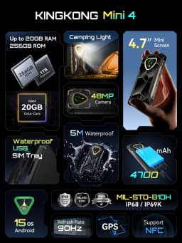 [Shipping From France] Cubot KingKong Mini 4 Android 15 Rugged Smartphone 4.7-Inch  4700mAh 16(6+10)6GB+128GB NFC Camping Light