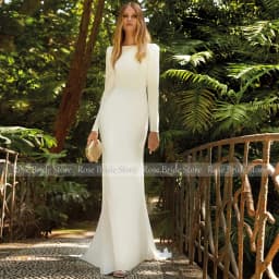 Ivory Mermaid Wedding Dresses for Bride Long Sleeves Trumpet Wedding Gowns Women Backless Bateau Applique Formal Bridal Dress