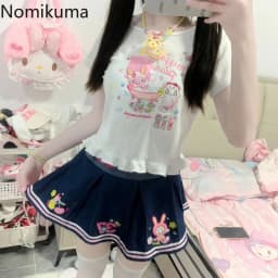 Denim Mini Skirts 2025 Faldas Mujer De Moda Cute A-line Sweet Jupe Summer Chic Saia Cartoon Embroidery Pleated Y2k Skirt Women