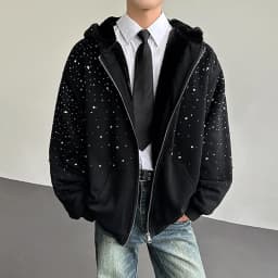 IEFB Niche Design Men's Sweaters Hooded Diamonds Patchwork Faux Fur Patchwork Zipper Solod Color Loose Male Hoodies Chic 9X1784