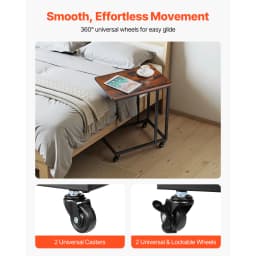 VEVOR C Table C Shaped Sofa Side Table with Metal Frame Rolling Casters Portable C Shaped End Stand for Living Room Office