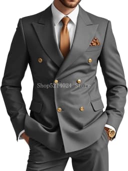 Mens Double Breasted Suit 2 Piece Slim Fit Wedding Suit for Men Blazer Prom Formal Suits Set