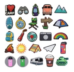 Camping Shoe Charms Accessories PVC Sun Temp Moutain Camera Rainbow Shoe Decoration for Wristband Clog Accessories Unisex DIY