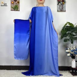 2023 New African Fashion Short Sleeve Colored Pattern Dubai Women Summer Real Silk Soft Printing Loose Tradition Muslim Dress