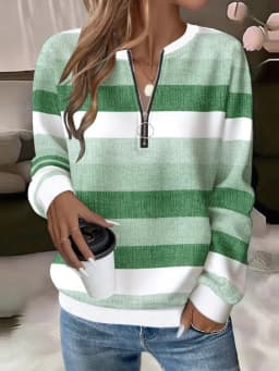 Casual Zipper Hoodie with Regular Fit Mid Length Japanese Korean Casual Digital Print Long Sleeve Striped Spring Women Hoodie