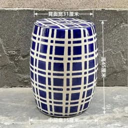 White Porcelain and Drawn Blue Shoe Hand Changing Stool Ceramic Drum Bathroom Neoclassical Imitation Sitting Stool Low Round