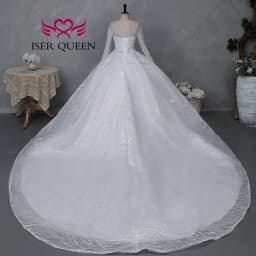 Customized Sheer Neck Long Sleeves Wedding Dress 2026 New Fashion Pearls And Crystal Beaded Luxury Wedding Dress Bride WX0467