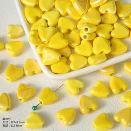 Exclusive Hand-painted Yellow Ceramic Straight Hole Bead Jewelry For Summer