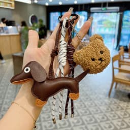 Y2K Braided Rope Bag Pendant High-grade Cute Plush Bear Keychain Pendant Fashion Bag Accessories for Women