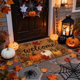VIKAMA Vintage Fall Harvest Pumpkin Maple Leaf Doormat Washable Non Slip Indoor Outdoor Front Door Entrance Floor Mat Home Decor