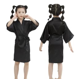 Kids Satin Black Kimono Robe Solid Girl Peacock Bath Robes for Wedding Spa Party Gifts Bridal Lingerie Sleepwear Bathrobe