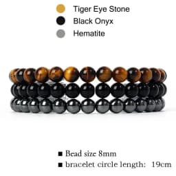 Kirykle Natural Stone Bracelet Sets 3Pcs/set Obsidian Hematite Tiger Eye Beads Bracelets Men for Health Protection Soul Jewelry