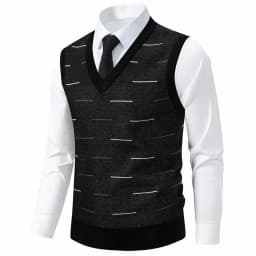 US Size Men's Sleeveless Vests V-Neck Pullover Stretch Knit Suit Vest Casual Business Pullover Vests