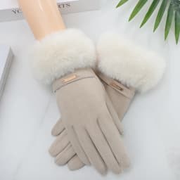 Women Winter Keep Warm Plush Wrist Fingertips Clamshell Touch Screen Gloves Fashion Elegant Retro Luxury Drive Cycling Thicken