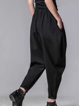 EAM 2026 New Autumn High Elastic Waist Loose Spliced Pleated Harem Pants Women Trousers Fashion Tide All-match JY916