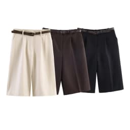 Spring Summer New Arrival Women's Casual High Waist Long Short Pants Fashionable Versatile Belt Included Commute Style Polyes...