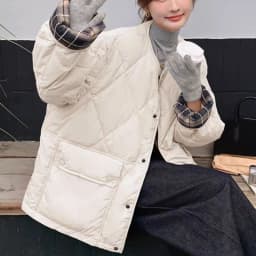 Retro Plaid Patchwork Lightweight Puffer Jacket Autumn Winter Loose Casual Quilted Jacket Female Round Neck Commute Padded Coats