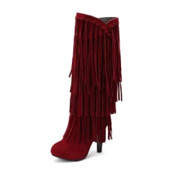 2022 Spring New High-Heeled V-Neck Fringed Women's Boots Round Toe Waterproof Fashion Sexy Fashion Set Of Feet Princess Boots