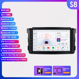2 Din Carplay Android 12 Car Radio For Smart Fortwo 451 2005 - 2010 Car Multimedia Video Player Navigation GPS WiFi 4G-LET 7862