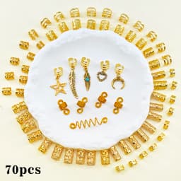 70PCS Hair Rings Multi Style(Heart,Star) Adjustable for Braid Loc Dreadlock Accessories for Women and Girls(Valentine'Day)
