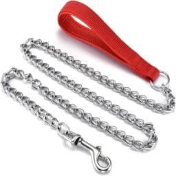 Metal Dog Leash, Integrated Dog Collar and Leash, 4ft Chew Proof Dog Chain Leash with P Chain Slip, Heavy Duty Sturdy Pet Dog Le