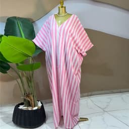 GLCMYAYA 2026 Fall Holiday Half Sleeve Striped Print V-Neck Loose Long Dress Street Africa Women Party Vestidos Dresses Vestidos