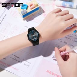 SANDA 6320 Dual Screen Electronic Alarm Clock Watch Fashion Waterproof Men's and Women's Watch Night Light Student Sports Watch
