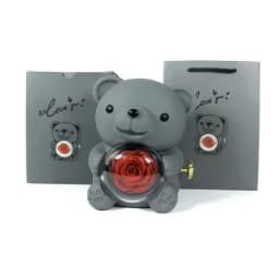 Rose Hugging Bear Gift Boxes Free Engraving Necklace Rose Rotating Flower Birthday Gift for Women