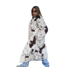 New Designer Autumn Winter Thick Fox Fur Coat Plus Long Warm Faux Fur Jacket Milk Dot Printed Luxe Femme Plush Overcoat