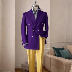 Timeless Men's Navy Blue Double Breasted Suit Summer Breathable Casual 2Piece Set Jacket+Yellow Linen Pants Wedding Groom Attir
