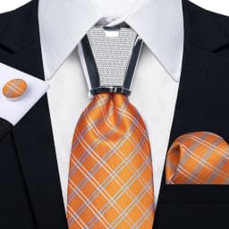 DiBanGu Business Plaid Black Solid Luxury Elegant Silk Ties for Men Designer Tie Buckle Handkerchief Cufflinks Wedding Accessory