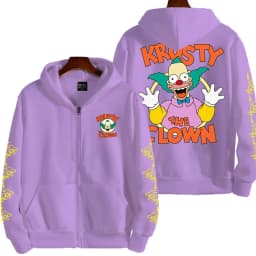 The Simpsons Krusty the Clown Men's Anime Zipper Hoodie Outdoor New Women's Sportswear Autumn/Winter Fashion Couple Cartoon Top