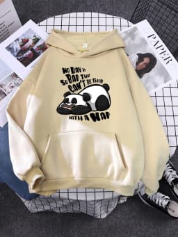Cute Panda Sleeps Print New Women'S Sweatshirt Warm Vintage Pullover For Woman Fashion Korean Round Neck Hoodie Female