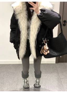 Korean Winter Removable Large Fur Collar Fashion Down Cotton Jacket Women's Long Sleeves Short Loose Thickened Pie Overcome Coat