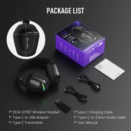 EKSA G19BT 2.4GHz Wireless Gaming Headphones Bluetooth 5.4 3.5mm Headset 30ms Latency 40mm 35H Playtime for PC PS5 Xbox Foldable